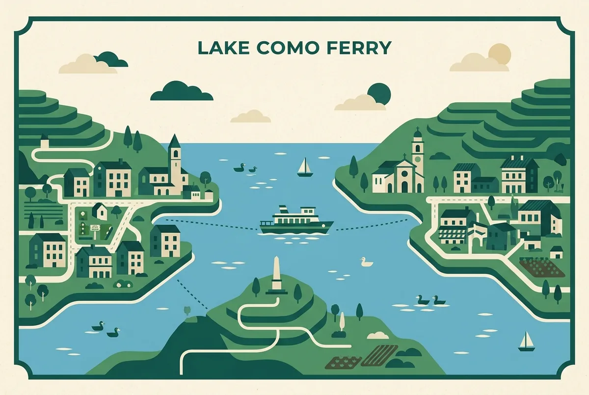 illustrated map of Como highlights for Varenna to Bellagio Ferry: Schedule, Price & Tickets, varenna to bellagio ferry